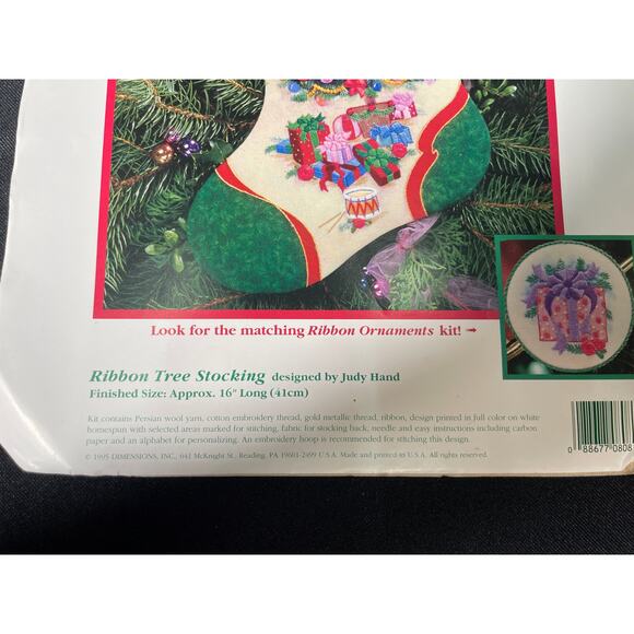 Vintage Dimensions, Ribbon Embroidery Stocking, Ribbon Tree Stocking, 8081 - Picture 3 of 7